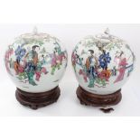 Pair late 19th / early 20th century Chinese export baluster jars and covers with famille rose