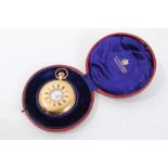 Early 20th century Swiss 18ct gold half hunter pocket watch with button wind movement,