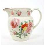 Early 19th century Welsh porcelain jug, polychrome painted with flowers and initials 'S.P.