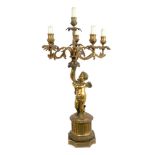 Good 19th century Continental ormolu candelabrum with central surmounting sconce and five scrolling