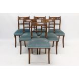 Set of six Regency mahogany and brass inlaid rope-twist dining chairs each with bar back and