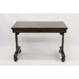 William IV rosewood centre table with two flush frieze drawers,
