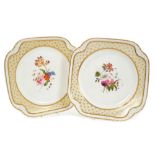 Pair early 19th century Spode square plates with finely painted floral sprays and gilt spotted