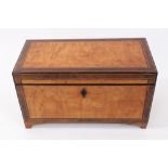 Regency satinwood and kingwood crossbanded tea caddy of narrow proportions with hinged cover,