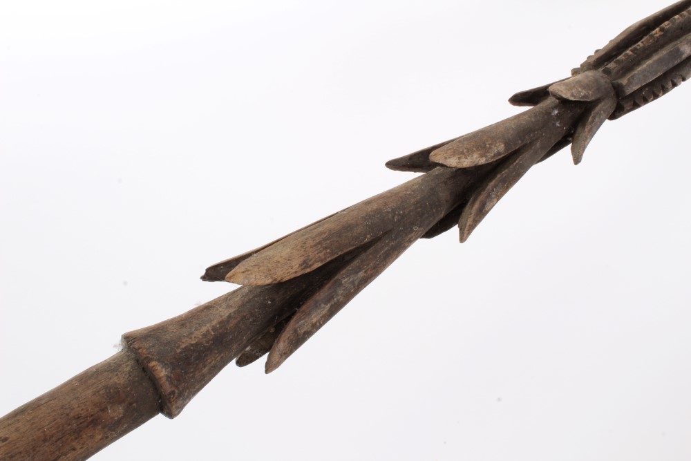 Very long Oceanic Polynesian fishing spear, typical barbed end and tapering staff, 298cm long. - Image 4 of 4