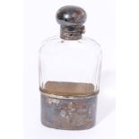 Edwardian silver mounted cut glass spirit flask with bayonet fitting hinged cover and detachable