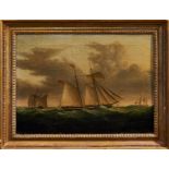 Thomas Wright (1792-1849) oil on canvas - a brigantine and other shipping in squally seas,