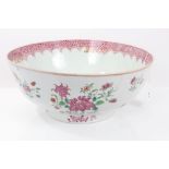 Mid-18th century Chinese export famille rose punch bowl with polychrome floral sprays and scaled
