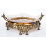 Fine quality Victorian Elkington silver plated table centre of oval form with cut glass bowl and