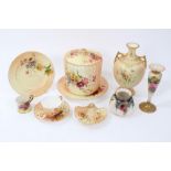 A collection of Edwardian Royal Worcester blush ivory ware, comprising two-handled vase, spill vase,