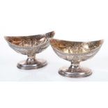 Pair George III silver salts of navette form with Classical floral swag decoration and leaf borders