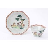 18th century Chinese famille rose porcelain octagonal teabowl and saucer with painted deer in