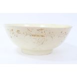 Early 19th century creamware Masonic interest punch bowl with gilt (faint) crest and initials,