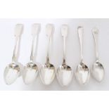Four Victorian silver fiddle pattern dessert spoons with engraved 'C' (London 1841), maker - C.L.