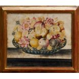 Pair of eighteenth century Continental mixed media vellum panels depicting still life baskets of