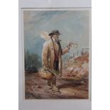 Robert Brandard (1805-1862) watercolour - a gardener in a lane, signed and dated 1833,