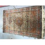 Modern Kashan style tree of life rug copper field with central urn issuing meandering foliage and