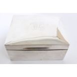 Edwardian silver cigarette box of rectangular form, with domed hinged cover, engraved initials - 'W.