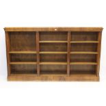 Victorian-style walnut dwarf open bookcase with three divisions,