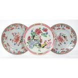 Mid-18th century Chinese export famille rose porcelain plate painted with cockerels on rock with