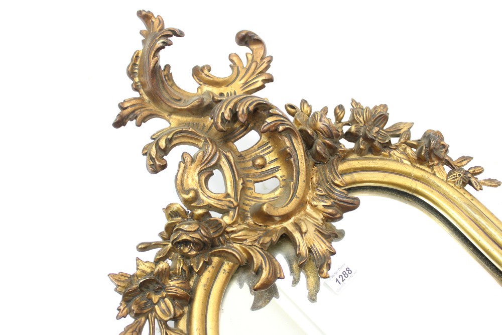 19th century rococo revival gilt gesso mirror of kidney form, with foliate C-scroll ornament, - Image 2 of 3