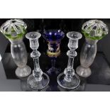 Pair of Victorian cut glass candlesticks with facet cut decoration 24cm,