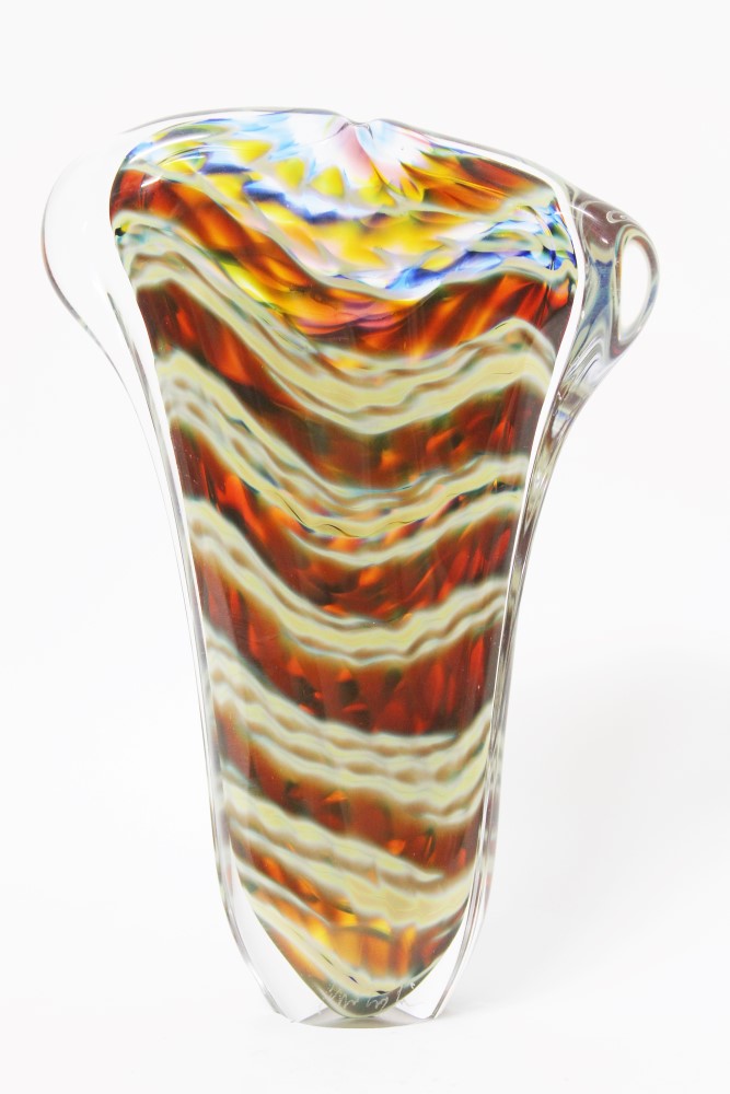 Peter Layton signed Aurora pattern asymmetric flat sculpture vase,