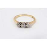 Gold (18ct) diamond three stone ring, with diamonds estimated to weigh approximately 0.