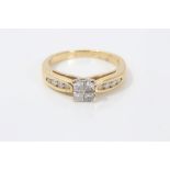 Gold (18ct) diamond square cluster ring with four princess cut diamonds and four further brilliant