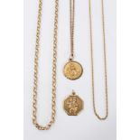 Two gold (9ct) St. Christopher pendants and three chains CONDITION REPORT 19.