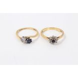 Gold (18ct) diamond and sapphire crossover ring,