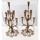 Pair old gilt metal candelabra with leaf and scroll decoration,