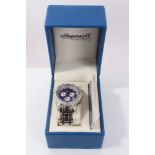 Ingersoll diamond Ronda Startech stainless steel wristwatch with black diamond set bezel and blue /