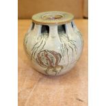 Early 20th century Martin Brothers pottery vase of bulbous form, with reticulated rim,