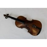 Vintage violin with ebony tailpiece with inlaid mother of pearl decoration and storage bag (2)
