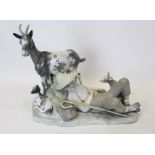 Large Lladro porcelain figure group - man with goat and dog,
