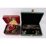 Two jewellery boxes containing gold (9ct) cameo ring, pair gold (9ct) cross earrings,