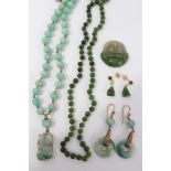 Group of jade and Chinese hardstone jewellery - to include two necklaces,