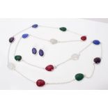 Silver and multi-coloured semi-precious stone necklace and pair earrings