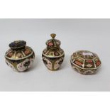 Royal Crown Derby Imari hexagonal trinket box and cover, pattern no's 1252 and 1128,