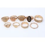 Six gold (9ct) signet rings,