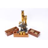 Good quality lacquered brass microscope, by Carl Zeiss, Jena,