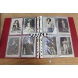 Postcards in two albums - actresses and actors, stage and film - including Joan Crawford,