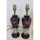 Pair of Moorcroft Pottery Charles Rennie Mackintosh tribute table lamps with cream shades