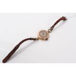 Rose gold (9ct) cased James Walker wristwatch on leather strap
