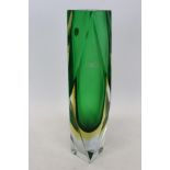 Very large Murano Sommerso faceted green and yellow cased vase,
