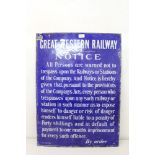 Enamel 'Great Western Railway' Trespass Notice,