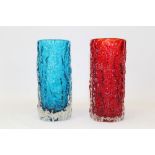 Two Whitefriars bark vases - Kingfisher Blue and Ruby, designed by Geoffrey Baxter, both 18.