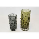 Whitefriars Sage Green bark vase, 19cm high and one other Pewter bark vase, 15cm high,