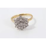 Gold (18ct) hexagonal diamond cluster ring, estimated to weigh approximately 0.75 carats.